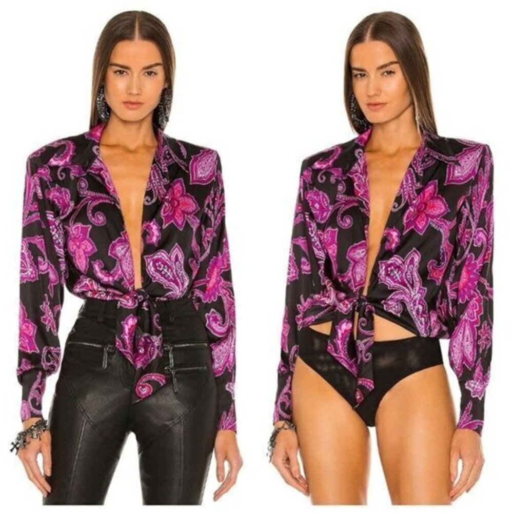 DUNDAS x REVOLVE Delirium Bodysuit - Black Purple Paisley
